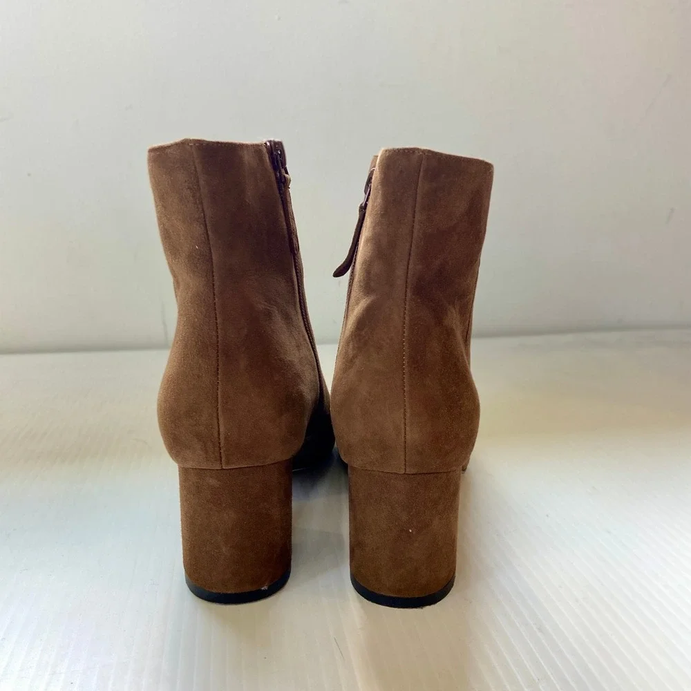 J Crew Hadley Suede Leather Block Heel Ankle Boot Walnut Cognac Brown Womens 8
